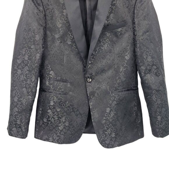 Avanti Milano Paisley Black Jacquard Tuxedo Jacket L Satin Shawl Androgynous - Picture 5 of 11